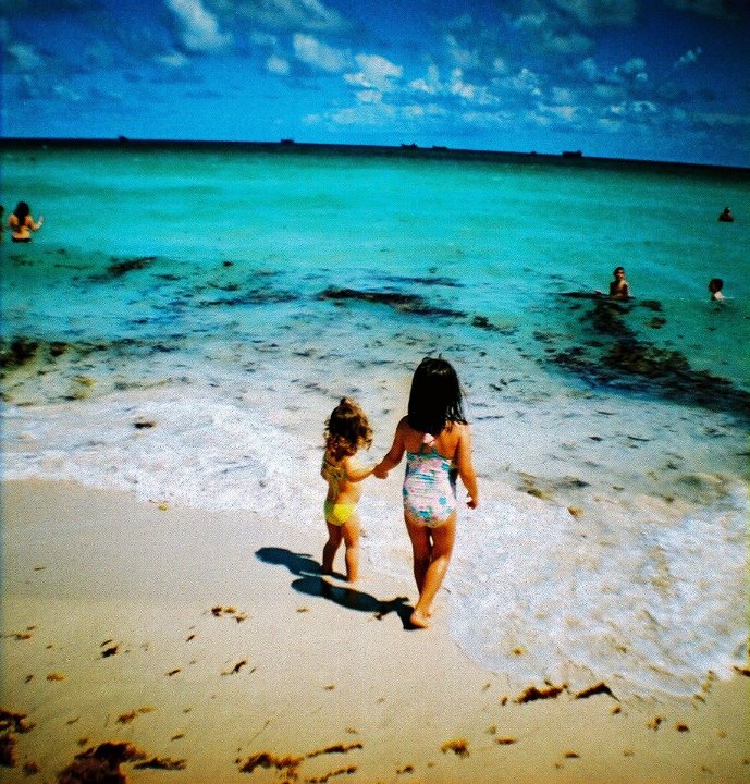 Little girls on the beach in Miami, taken with a Diana Mini using Lomography 100 chrome x-pro film